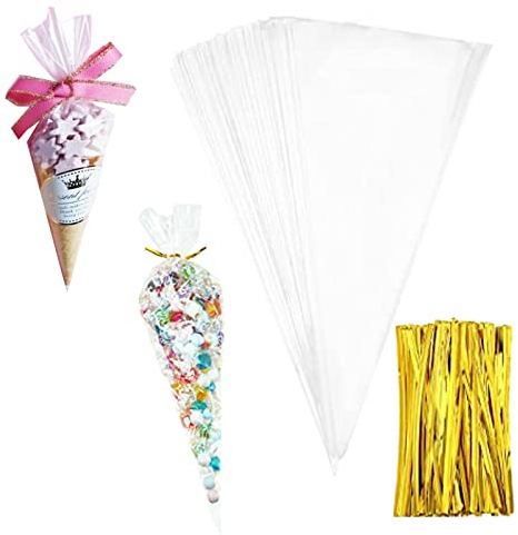 100 STK Süßigkeiten Tüten Cellophantüten Spitztüten Candy Bar Tüten Bonbontüten mit Torsionriegel Süßigkeitentüten Zellophantüten Weihnachten Geschenktüten für Süßigkeiten Schokolade Bonbons