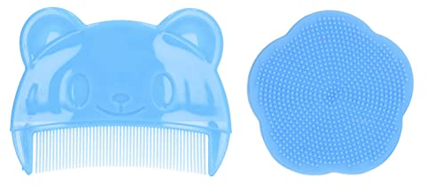Luqeeg Cradle Cap Brush and Comb, Baby Bath Silicone Brush, Soft Sensory Scrubber Baby Hair Comb with Soft Silicone Bristles Helps Gently Massage Care Scalp, Baby Care Essential for Dry Skin(Blue)