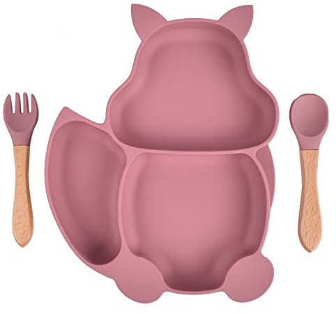 Youery Baby Teller Schüssel, Baby Essen Geschirr Set Mini Silikon Tischset für Baby Teller Baby Rutschfest Babyteller mit Saugnapf Kinderteller mit Saugnapf (Rosa)