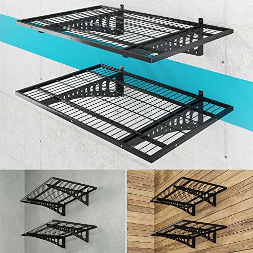 Diumvi 2-Pack 2×3ft(24×36 inch) Garage Wall Shelving, 500 lbs Load Capacity, Garage Wall Mounted Shelves, Heavy Duty Shelf with Hooks, Blac