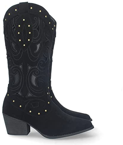 shoes&blues.es 71012-Bota de Tacon para Mujer, Comoda, con Calados y Tachuelas en la Cana, Cierre de Cremallera, Primavera Verano 2023. Talla 37 Negro
