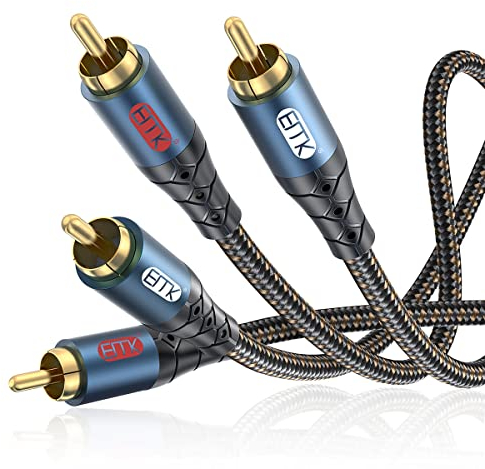 EMK Câble RCA Câble Subwoofer Câbles 2RCA (L&R) Mâle à Mâle Plaqué or Boîtier Aluminium Câbles Audio Stéréo Tressé en Nylon 2x2 Cinch pour TV, Barre de son, Soundbar, Haut-parleu (2 mètres)