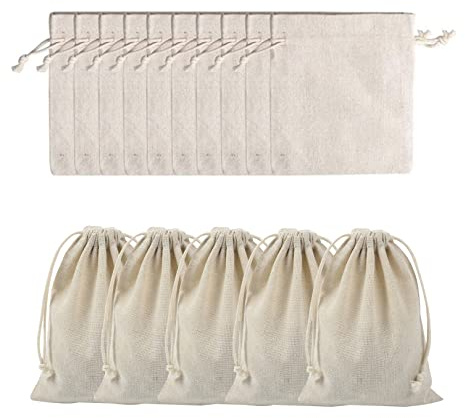 Rowwait 15pcs Cotton DrawstringBags,Double DrawstringCotton ClothBag,8 * 10cm Reusable Fabric Bags Small Canvas Drawstring Bags Cotton MuslinBags for Candy Jewelry Wedding Christmas Party DIY Craft