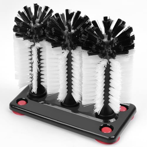 Winter Shore Cepillo para Fregar Cristal - Cepillo Botellas de 3 Cabezales con Base de Ventosa - Limpia Biberones, Botellas de Cristal, Tazas, Vasos, Jarras - Accesorios de Fregadero para el Hogar