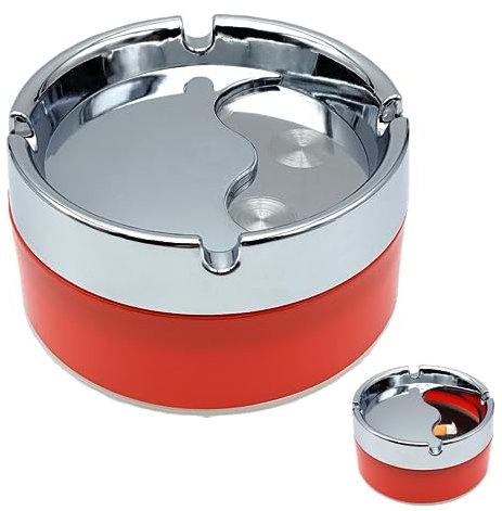 Posacenere Rotondo Girevole, Portacenere da Tavolo, Moderno Colorato con Coperchio Apribile per Scomparto Sigarette, Cenere e Mozziconi in Giardino, Bar, Ufficio, Casa (ARANCIO)