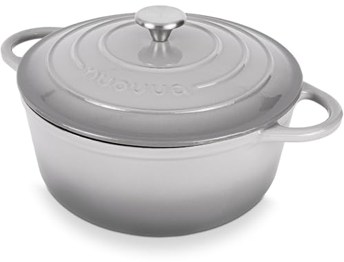 Gusseisen Dutch Oven mit Deckel – Emaille-Schmortopf mit Antihaft, Ofenfest – Grau, 6.1 Liter, 28 cm – für Aufläufe & Holländische Öfen – von Nuovva