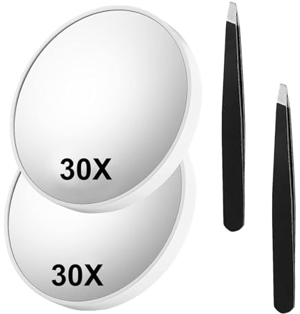 Osuter 2 Pezzi Specchio ingranditore 30x Specchio da Trucco Piccolo Specchio Ingranditore con Ventose Compatto Specchio Cosmetico per la Casa e i Viaggi Trucco (Bianco)