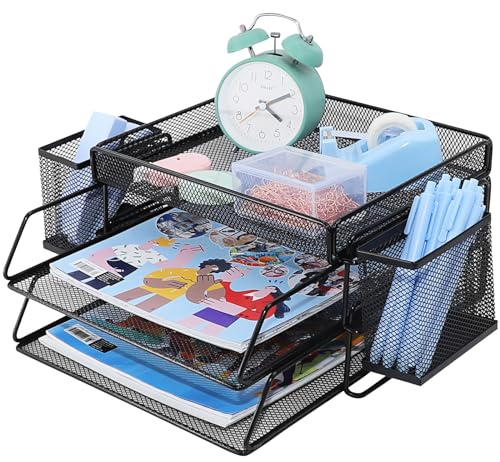 Bandeja de 2 niveles, bandeja de archivo para oficina, organizador de escritorio de papel, carpeta de papel, organizador de escritorio A4, soporte de documentos para el hogar, oficina, escuela