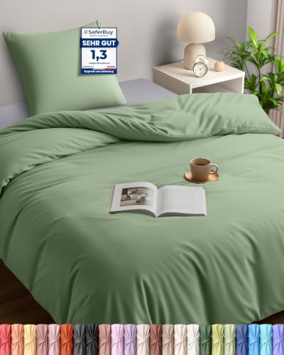 Utopia Bedding Funda Nordica Cama 90 135x200, Verde Salvia | Funda Edredon 135x200 cm y 1 Funda de Almohada 80x80 cm, Microfibra, Certificado Oeko-TEX, Ideal para el hogar y los hoteles