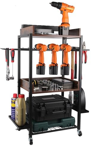 BommJokker Werkzeugspeicher Garage Lagerung Werkzeugkasten Regalhalter Bohrerregal Werkzeug Organizer mit Rädern Geschenkideen für Männer Dad (keine Steckdosenleiste)