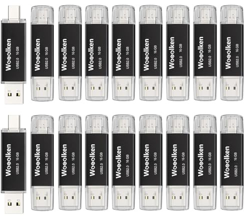 USB C Flash Drive 16GB 20 Pack, Wooolken Type-C + USB 2.0 Dual Thumb Drive