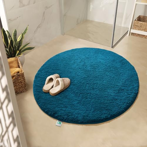 KARAT Badematte Sky, Badteppich in Rund, Dichtes, Flauschiges Wohlgefühl für Ihr Zuhause, Badvorleger rutschfest waschbar, schadstoffgeprüft (Türkis, 95 cm (Rund))