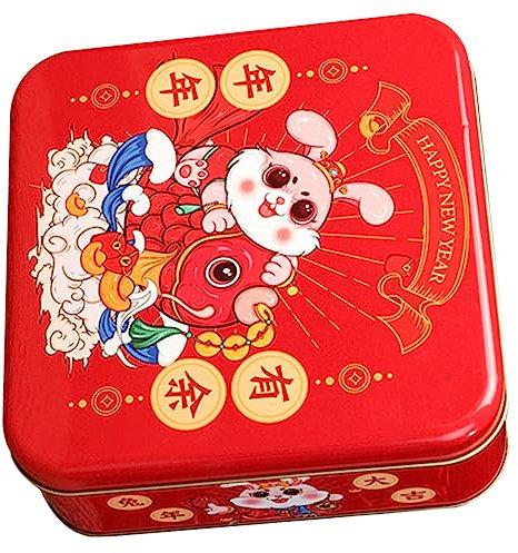 Cabilock Caja De Año Chino Contenedor De Dulces Hierro Robusta Estilo Clásico Conejos Decorativa Guardar Galletas Regalos
