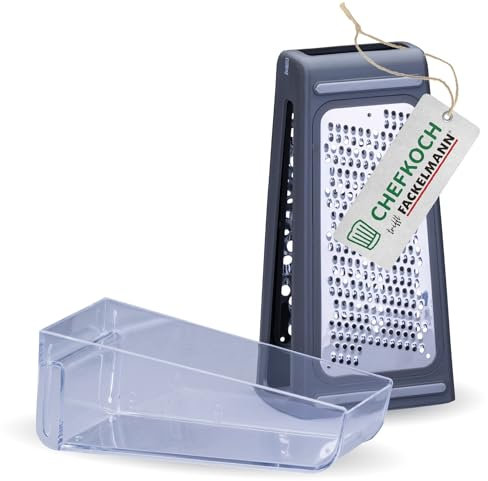 Chefkoch trifft Fackelmann Küchenreibe mit Behälter – aus Edelstahl & HIPS, ideal für Käse, Gemüse, Ingwer, mit Antirutschfläche, spülmaschinengeeignet