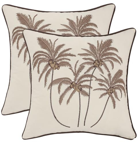 Tosleo Juego de 2 fundas de cojín de verano de 45 x 45 cm, diseño de palmera, color marrón y primavera, diseño de hojas