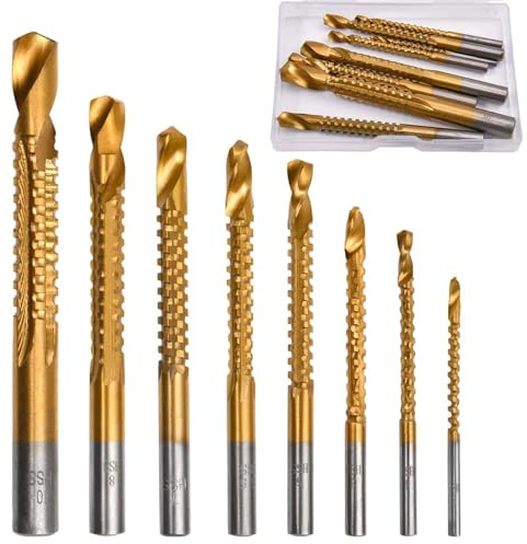 SPEEDWOX 8 Pack Titanium Coated HSS Twist Drill Bits 3-10mm Serrated Side Cutting Spiral Saw Drill Bit Woodworking Tools Grooving Cutting Hole Holesaw Tool for Plastic Metal Wood Hole with Storage Box