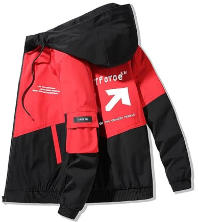 UHouse Veste Homme Capuche Coupe Vent Manteau Zippee Jacket Travail Vestes de Peche Softshell Survetement Tenue Cycliste Running Automne Hiver Vêtements Rouge XXL