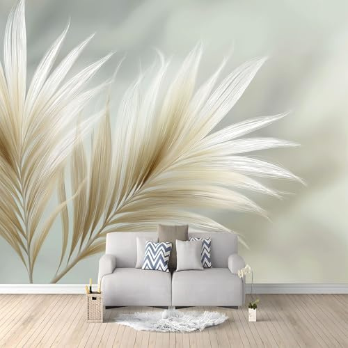 Panoramic Photo Wallpaper 59 x 41 inch (W x H), Tender Artistic Botanicals Palm Leaves Custom Wall Wall Mural – Light Gray Eco-Friendly Photo Wallpaper for Bedroom Decoration