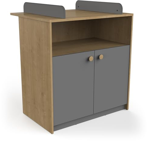 Commode à Langer avec Table à Langer Amovible Noire et Bois – Grand Espace de Rangement – Se transforme en Commode Simple – Made in France