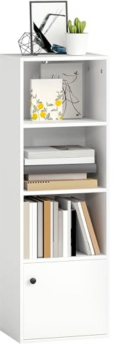 HOMCOM Librería de 4 Niveles, Estantería para Libros con Estantes Ajustables y Puerta, Estantería Moderna, 40x30x120 cm, para Salón, Dormitorio, Estudio, Oficina, Blanco