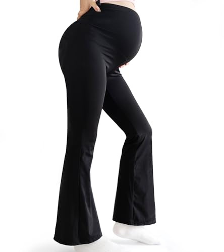 Bestele Premamá Pantalones, Leggings de Maternidad sobre el Vientre Mujer,Cintura Alta Acampanados Pantalones de Yoga para Embarazo, Negocios Casuales
