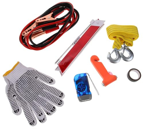 ELEOUTI Kit D'outils D'urgence pour Voiture 8 Pièces Multifonctions, Compact et Solide, Accessoires Automobiles Essentiels pour Dépannage et Secours Routier, Trousse à Outils Véhicule