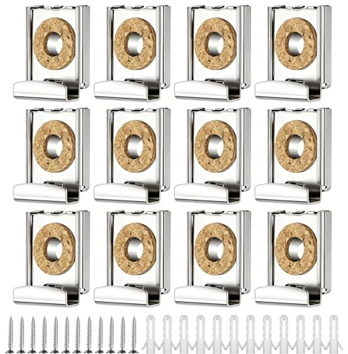 12 Piezas Soportes para Espejos de Pared, Clips de Acero Inoxidable con Resorte, para Espejos sin Marco, con Tacos y Tornillos, Adecuado para Espejos de 4-6 mm de Grosor