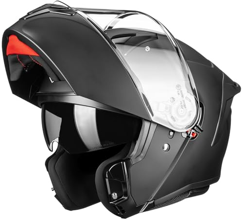 ILM Motorcykelhjälm Herr Dam ECE 22.06 med dubbelt visir helhjälm modell FF959, mattsvart, M