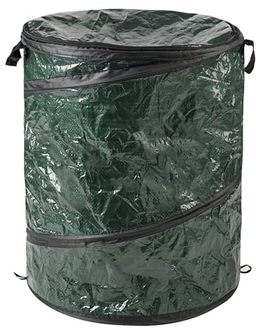 Collapsible Trash Can - Pop Up 44-Gallon Outdoor Portable Garbage Bag Holder with Zippered Lid - Recycle Bin for Camping or Parties by Wakeman (Green)