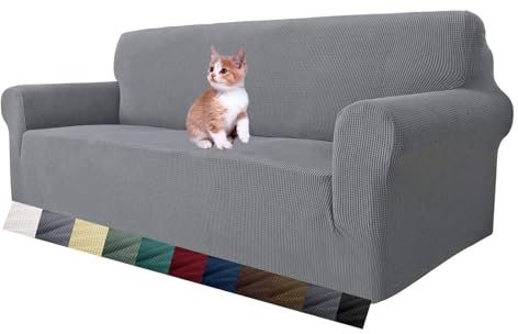 MAXIJIN Housse de canapé Extensible pour canapé 3 Places, 1 pièce Housses de canapé universelles Salon Jacquard Meubles Protecteur Chiens Pet Friendly Fitted Couch Housse (3 Places, Gris Clair)