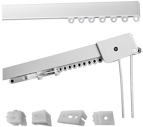 Binario Tenda Soffitto Lineare in Alluminio Bianco Personalizzabile, Completo di Accessori per il Fissaggio, Movimento a Corda, Bastone Tende a Soffitto o Parete (160 CM, MOVIMENTO A CORDA)