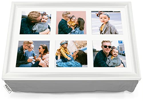 Pixly® Personalised Custom Collage Photo Cushioned Lap Tray Lap Top Serving Cushion with Bean Bag | A3 (White (Layout 2))