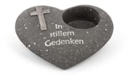 Novaliv Decoración para tumbas con forma de corazón, antracita, con texto en cruz en alemán en memoria, decoración para tumbas, resistente a la intemperie, decoración de tumbas