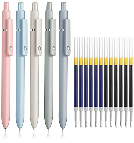 5 Stück Gelstifte Set zum Schreiben, Kugelschreiber mit 10 Stück Schwarz Blau Zusätzlichen Nachfüllminen,0,5 mm Feine Spitze Schnell Trocknende Tinte Pen Gelschreiber für Schule Büro Zuhause Geeignet