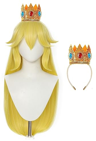 COSPLAZA 70cm Lange Goldene Gelbe Peach Prinzessin Pfirsich Frauen Halloween Party Cosplay Kostüm Perücke