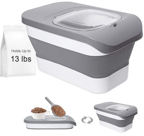 Pafino 4,5-5,9 kg Hundefutterbehälter, faltbarer Hundefutter-Aufbewahrungsbehälter mit luftdichtem Deckel, Haustierfutterschaufel und Silikon-Reisenapf, Haustierfutter-Aufbewahrungsbehälter,