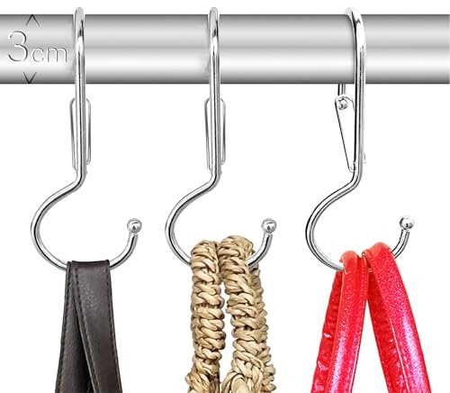 Blau Marité Handväskehängare i 6-pack toteväskhängare, S-formade krokar, vriden design, handväskeupphängning med fallsäkert säkerhetsspänne, robusta (silver, vriden)