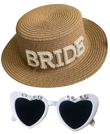 ZOOMPIL Sombrero de Paja para Novia con Gafas de Sol, Playa Al Aire Libre a Prueba de Sol Ancha Nupcial Tejido de Paja, Marrón