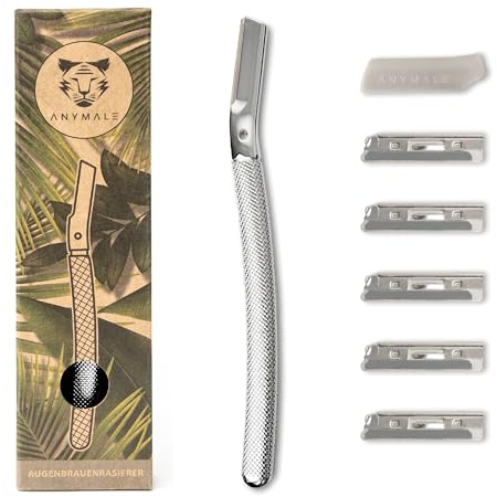 ANYMALE® Gesichtsrasierer Frauen mit 5 Wechselklingen - Augenbrauenrasierer aus Metall - Dermaplaning Rasierer- Gesichtshaarentferner für Frauen - Damenbart Rasierer- Silber