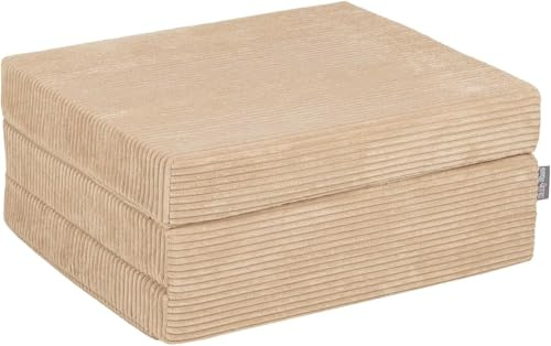 KiddyMoon Materasso Per Bambini Fatto Di Schiuma Bed Materassino Pieghevole Pouf Per Bambini Sleepover Materassi Per Camerette, Beige