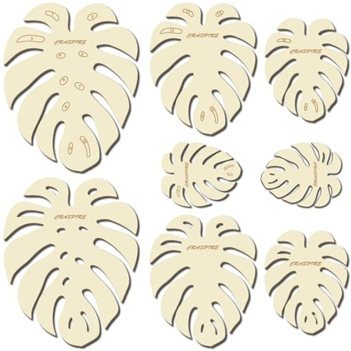 CRASPIRE 8 pieza de 4 tamaños de Plantilla de Hoja de Macramé Grande Hojas de Monstera de Verano Moldes de Corte de Madera Natural Plantillas de Madera con Borlas Rústicas Herramienta para Colgar para