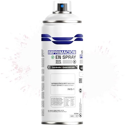 Etrexonline Pintura Spray Ecológica 400ml - Base Agua, Sin Olor - Para Muebles, Metal, Plástico y Madera - Colores Vivos y Permanentes, Cobertura Uniforme - Imprimación Blanco, 1 unidad