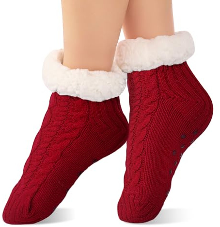 SockWaddles Slipper Socks for Women & Men, Non Slip, Thermal Winter | Fleece-lined fluffy socks with grippers and an ankle-warming cuff; thick cosy comfort for cold winter days at home.