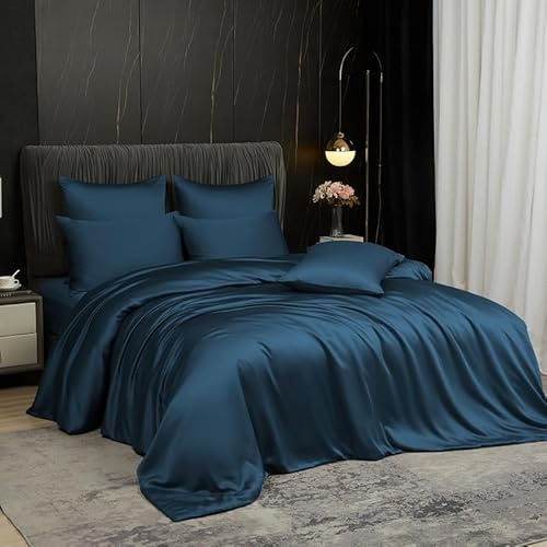 Gezu Bambus Bettwäsche 135x200cm Blau Sommer Kühlende 100% Natürliche Bambusseide Antibakteriell Lyocell Glänzend Bettwäsche Set Atmungsaktiv Bamboo Bettbezug 135x200 Einzelbett mit Reissverschluss