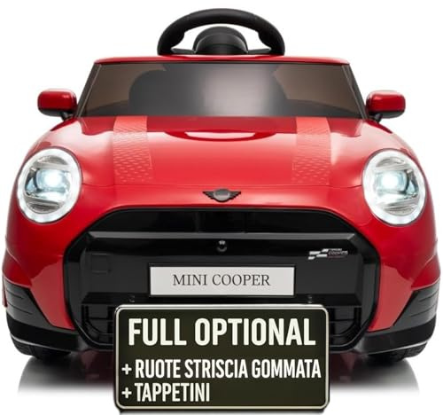 TOYSCAR Auto Elettrica per Bambini Mini Cooper S Cabrio 12V Ruote Striscia Gommata Full Optional Sedile in Pelle Porte Apribili Telecomando Tappetino (Rossa)