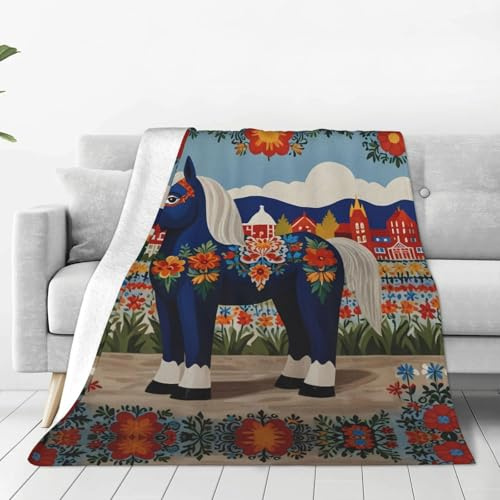 WXCJWD Hometown of the Dala Horse - Manta de microfibra ultrasuave para todas las estaciones, 80 x 60 pulgadas, manta cálida para ropa de cama, sofá y viajes