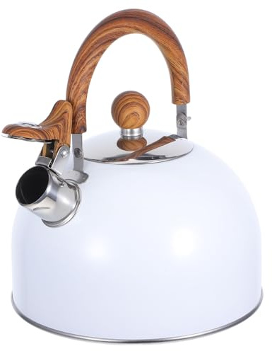 Ipetboom Hervidor de Agua Silbato 2,5 L Blanco Mango Plegable para Cocina de Inducción y Gas, Tetera de Cocina Segura y Práctica para Hervir Agua en Casa