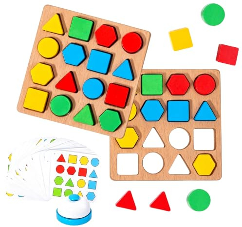 65 stycken träpusselblock pussel träpussel Tetris Montessori leksak | Pedagogiska leksaker för att främja koncentration och motorik, 3D-logikpussel med geometriska block, gåva