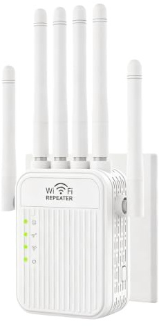 Répéteur WiFi Bi-Bande 2.4G/5G, Amplificateur Signal avec 6 Antennes Puissantes, Extendeur Longue portée 2 Ports LAN, Idéal Maison & Bureau, Couverture jusqu'à 10 000 m²