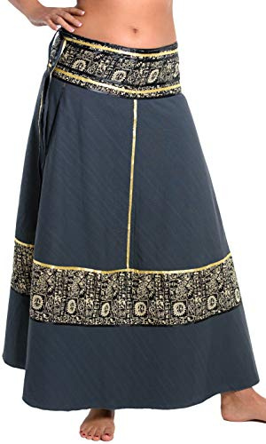 ufash Falda Cruzada - Falda Maxi de la India, con Lazos, Gris 6